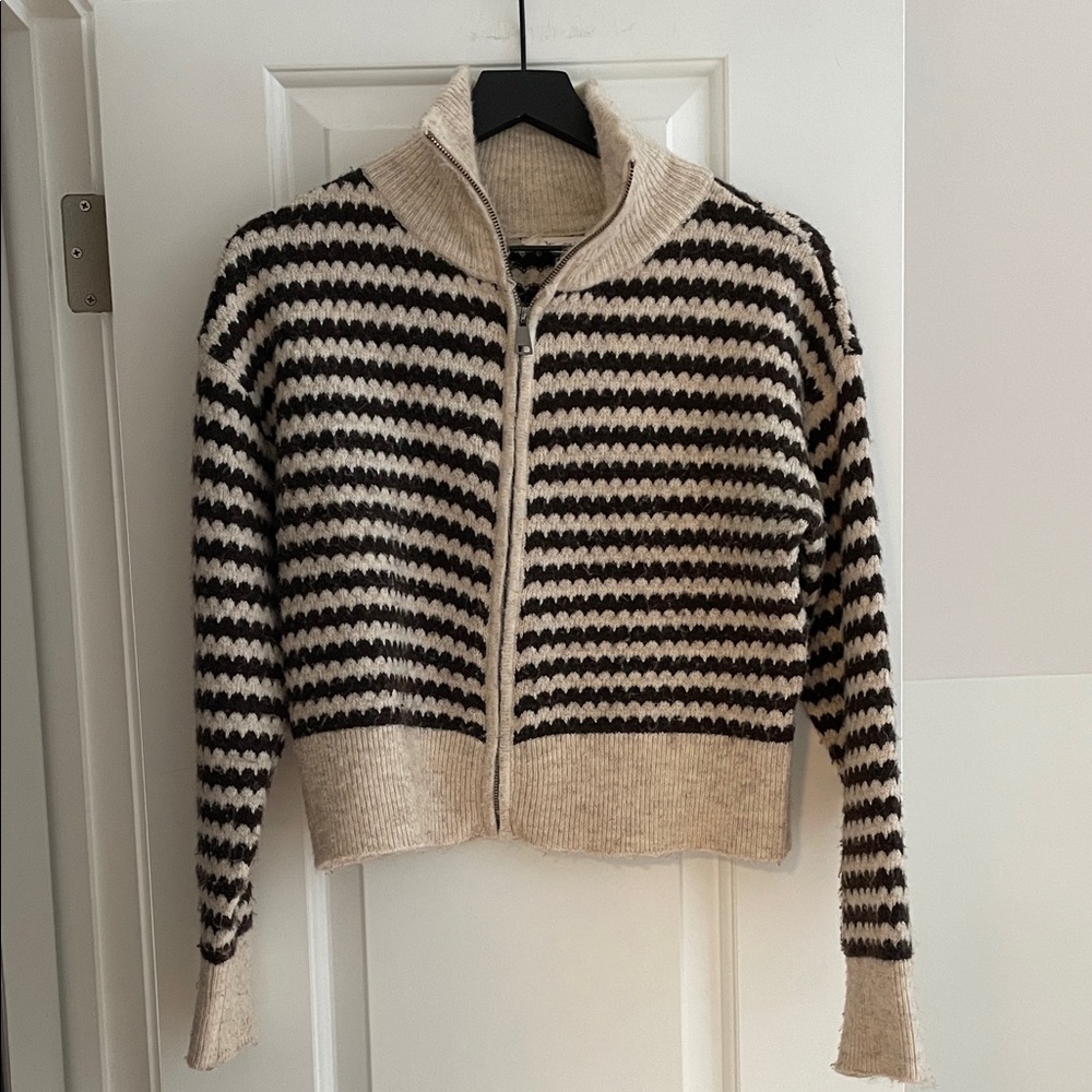 Chic Black and Cream Striped Women's Cowl Neck Sweater